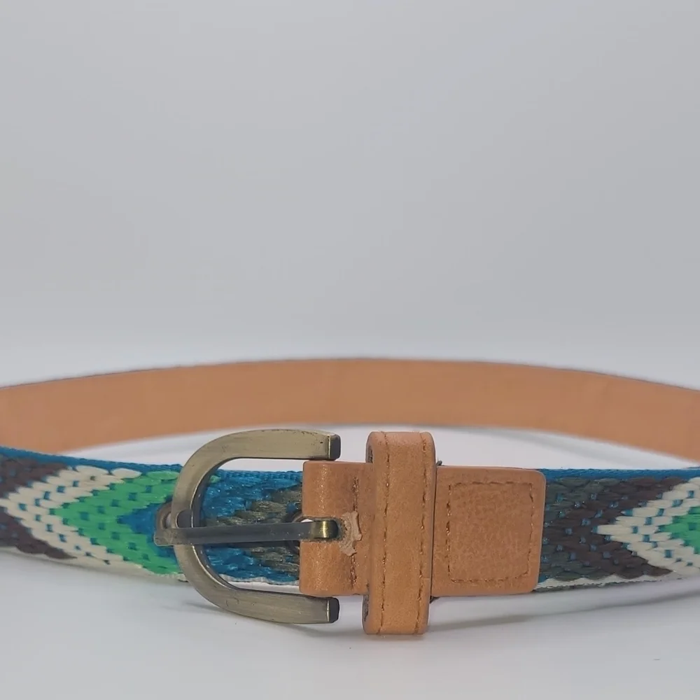 Weave Multicolor Belt Green Blue Black White Aztec Southwestern